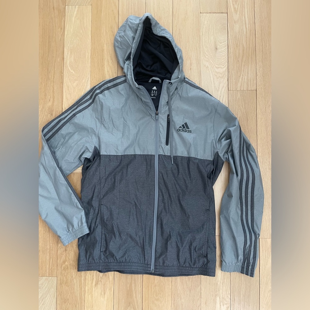 adidas Men's Two-Tone Gray & Charcoal Hooded Windbreaker